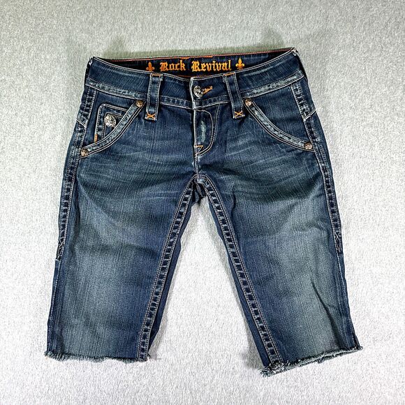 Rock Revival Womens Shorts Blue Tag Size 26 (28) Cut-Off Low Rise Broken Zipper - Picture 1 of 12
